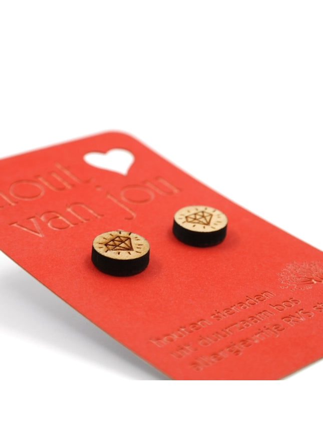 Houten oorbellen - Diamant