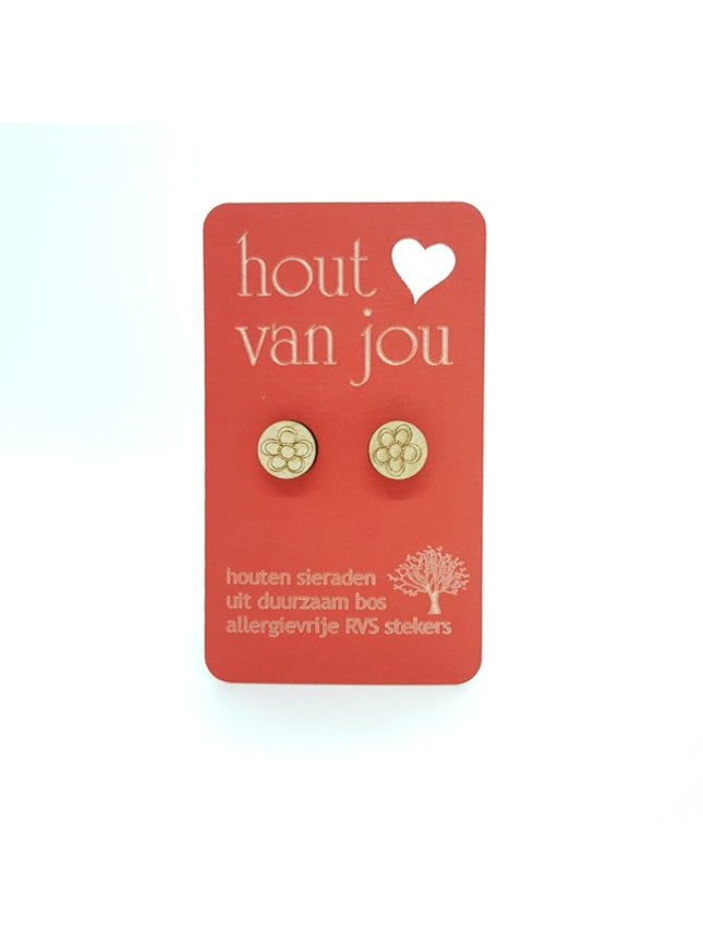 Houten oorbellen - Bloem 1