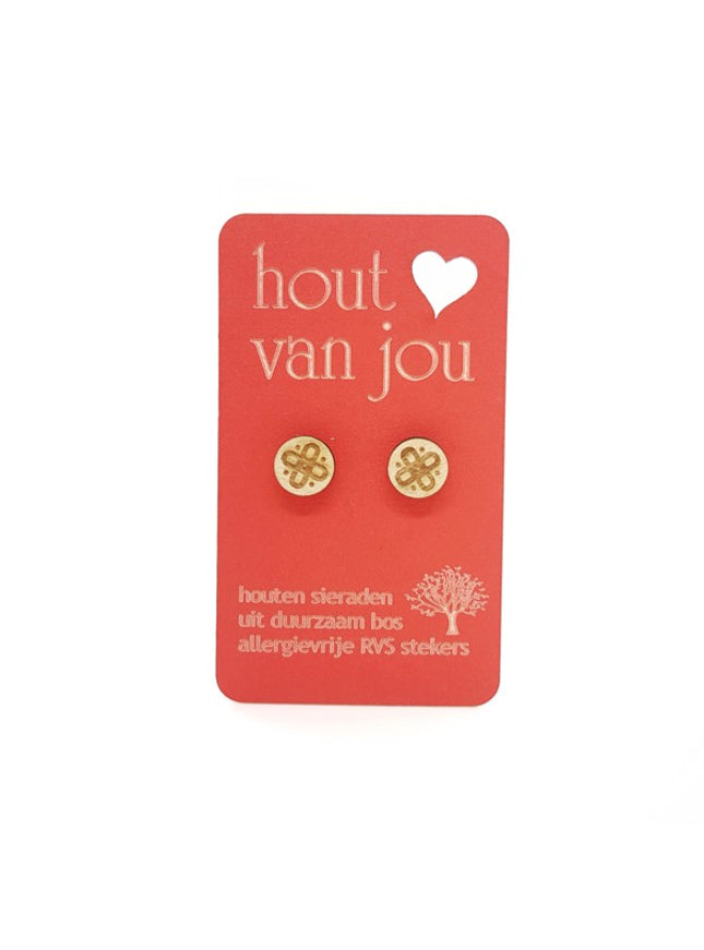 Houten oorbellen - Bloem 2