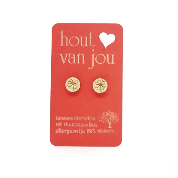 Houten oorbellen - Madeliefje