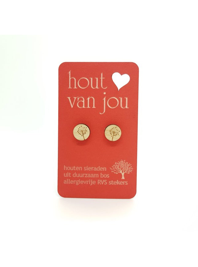 Houten oorbellen - Pluisbloem