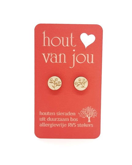 Houten oorbellen - Weidebloem