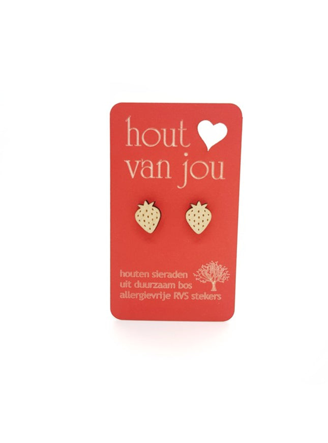 Houten oorbellen - Aardbei