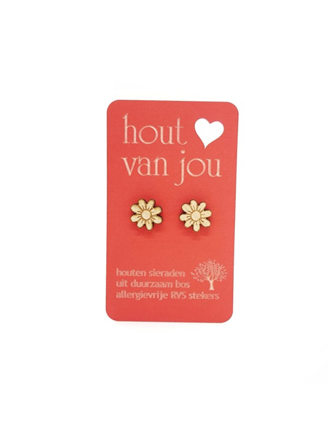 Houten oorbellen - Bloem