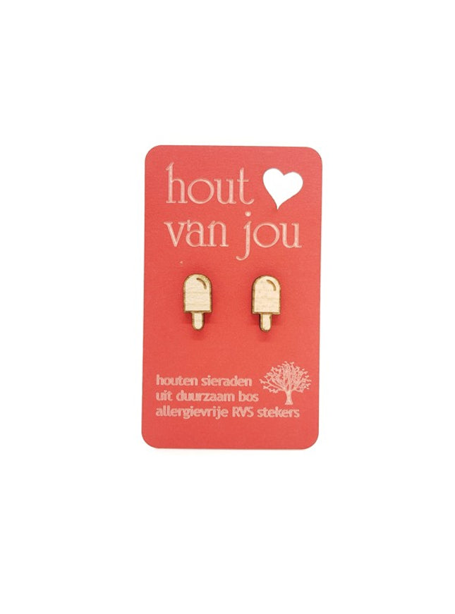 Houten oorbellen - Ijsje