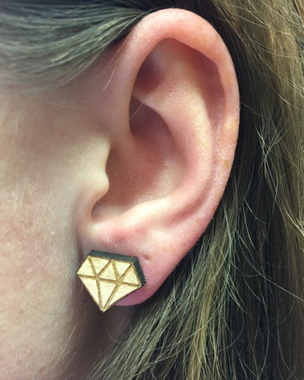 Houten oorbellen - Diamant 2