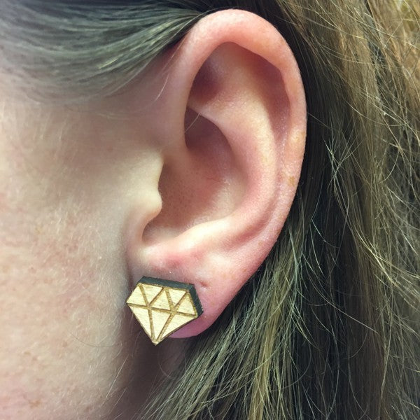 Houten oorbellen - Diamant 2