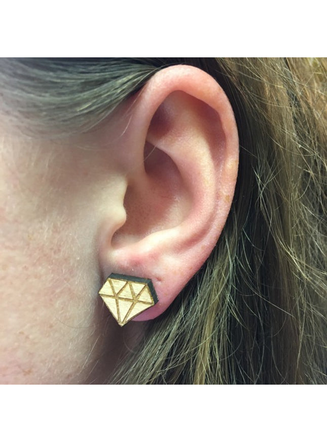 Houten oorbellen - Diamant 2