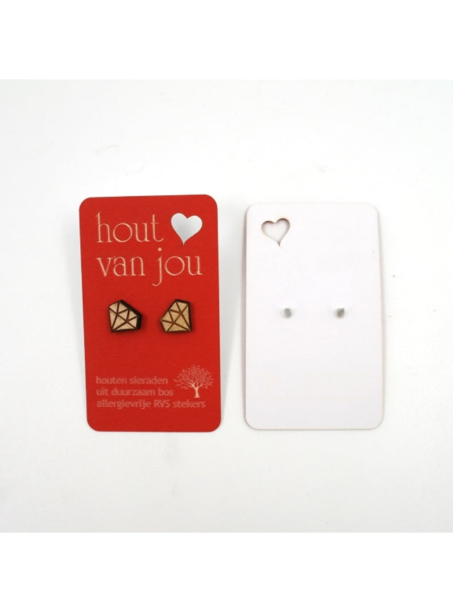 Houten oorbellen - Diamant 2