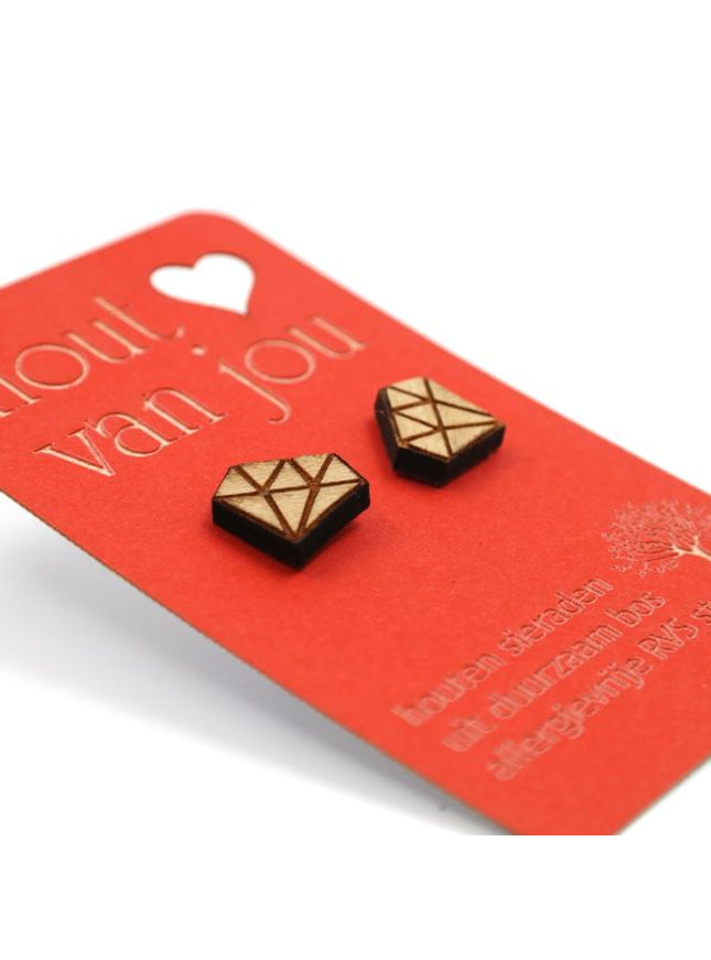 Houten oorbellen - Diamant 2