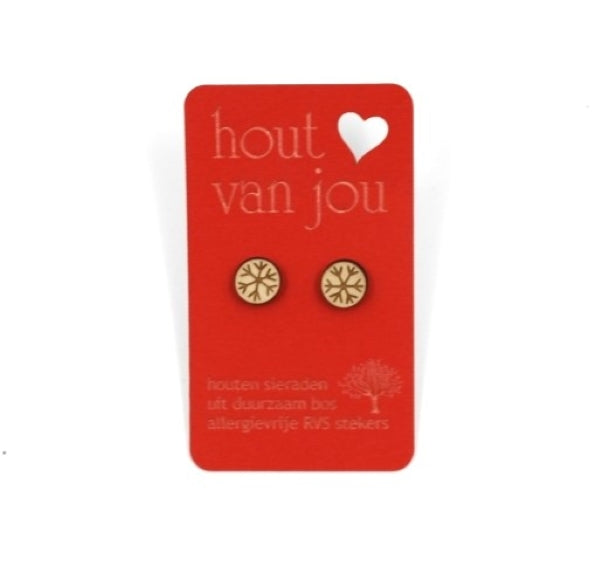 Houten oorbellen - Sneeuwvlokjes