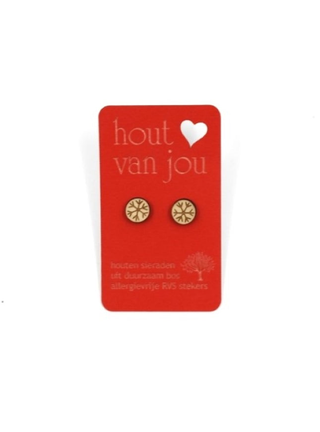 Houten oorbellen - Sneeuwvlokjes