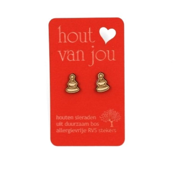 Houten oorbellen - Kerstbomen