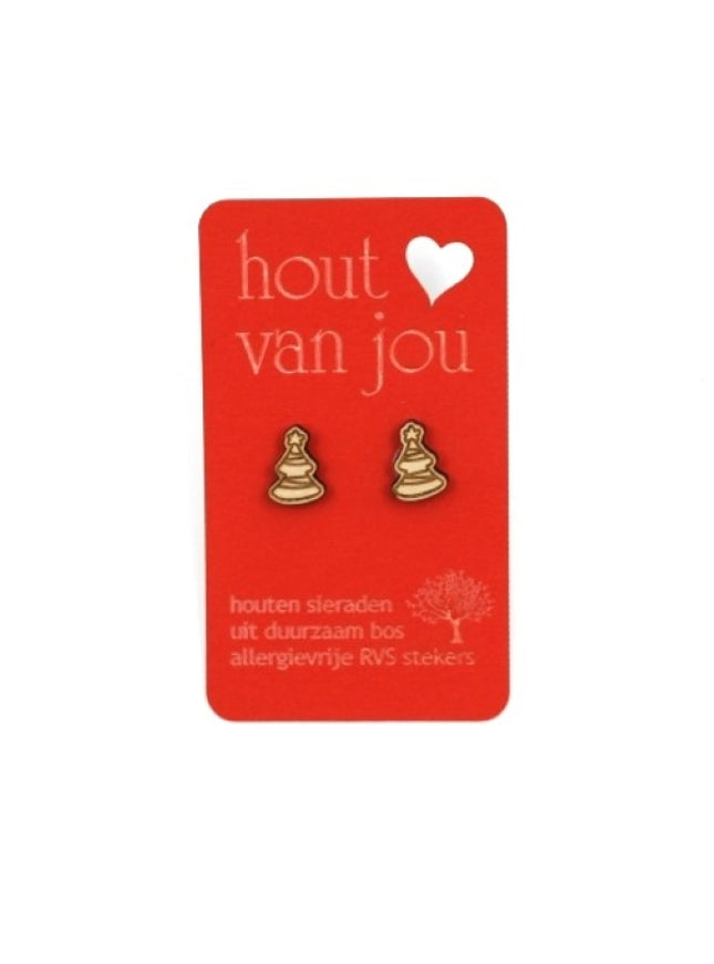Houten oorbellen - Kerstbomen