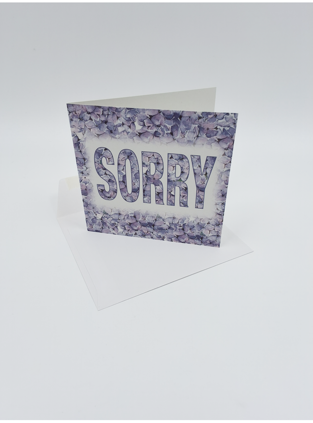 Vierkante wenskaart hortensia, "Sorry" (F04014)