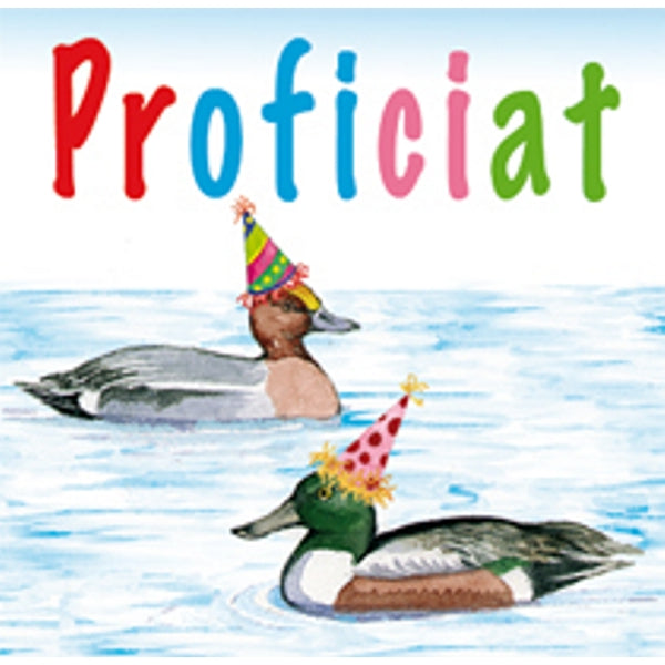Vierkante wenskaart eenden, "Proficiat" (F04019)