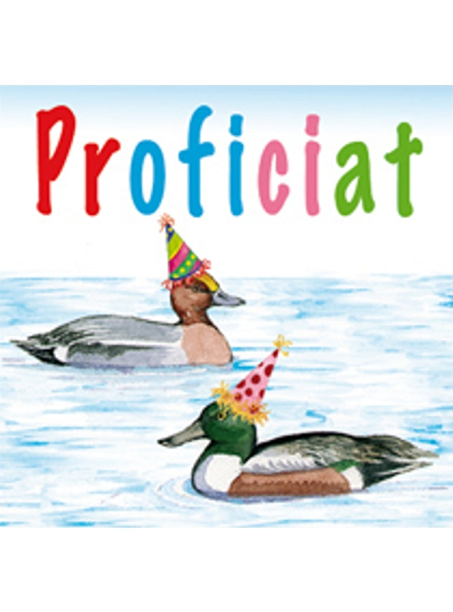 Vierkante wenskaart eenden, "Proficiat" (F04019)