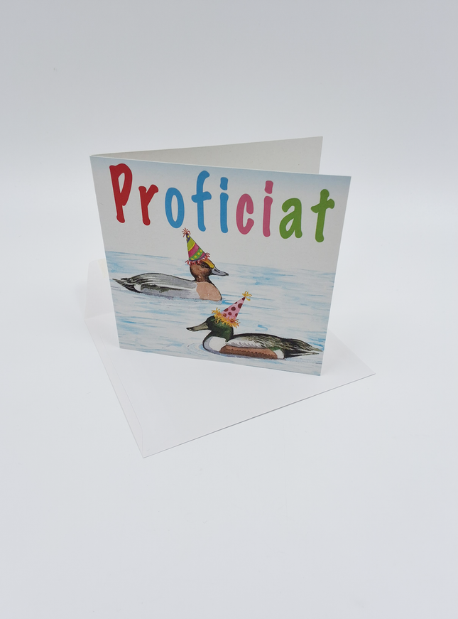 Vierkante wenskaart eenden, "Proficiat" (F04019)