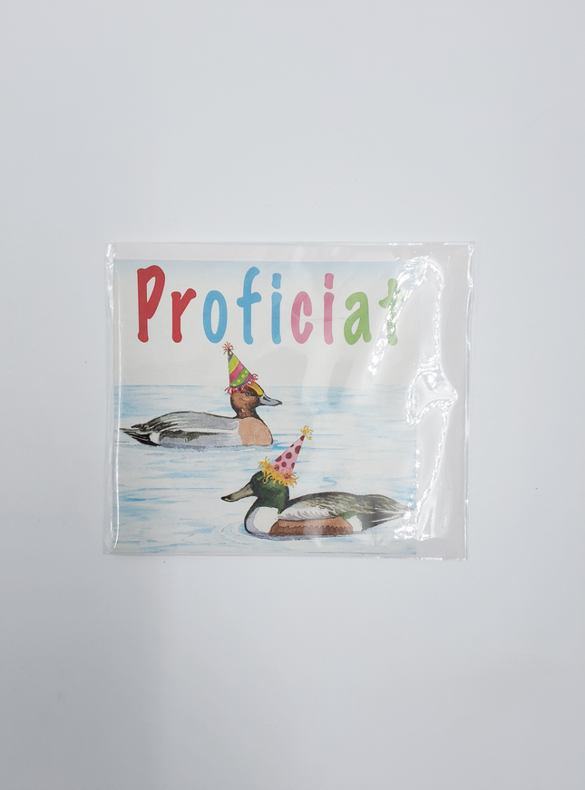 Vierkante wenskaart eenden, "Proficiat" (F04019)