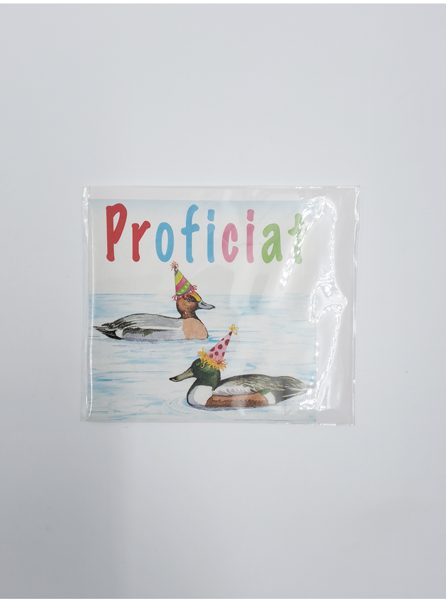 Vierkante wenskaart eenden, "Proficiat" (F04019)