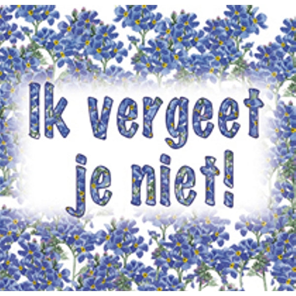 Vierkante wenskaart blauw, "Ik vergeet je niet" (F04021)
