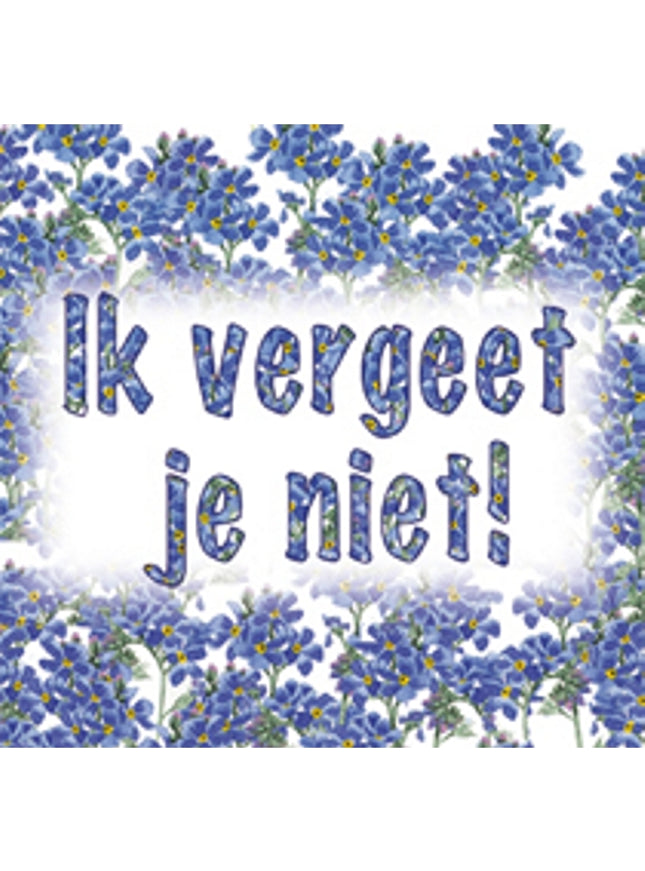 Vierkante wenskaart blauw, "Ik vergeet je niet" (F04021)