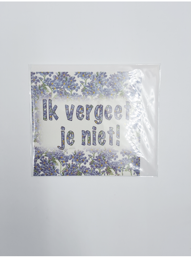 Vierkante wenskaart blauw, "Ik vergeet je niet" (F04021)