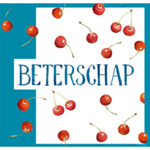 Vierkante wenskaart kersen, "Beterschap" (F04025)