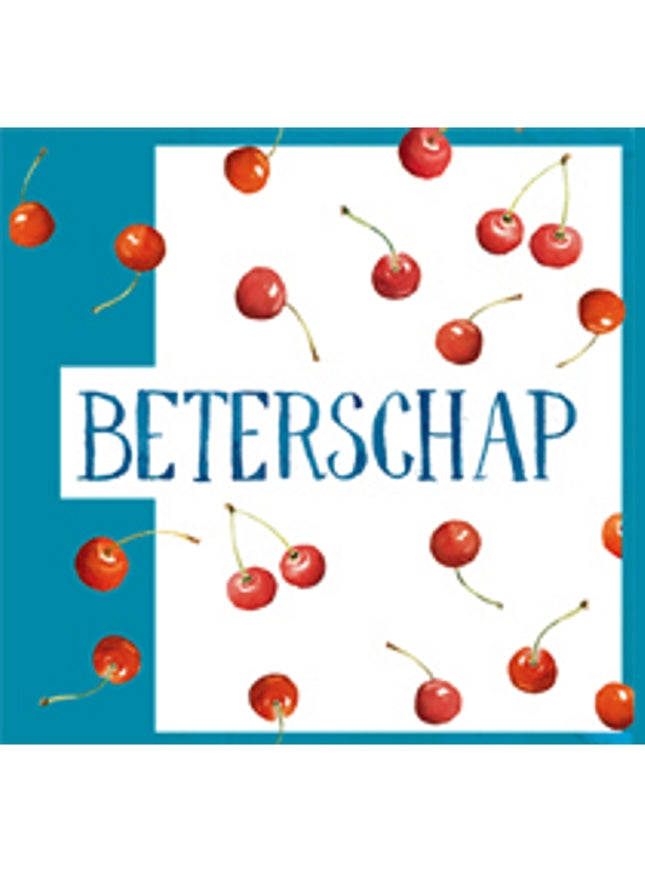Vierkante wenskaart kersen, "Beterschap" (F04025)