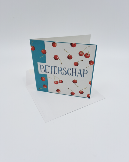 Square greeting card cherries, "Get well soon" (F04025)