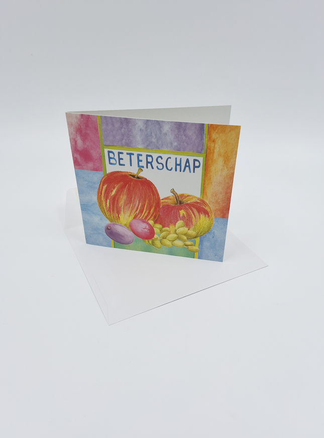 Vierkante wenskaart appels, "Beterschap" (F04029)