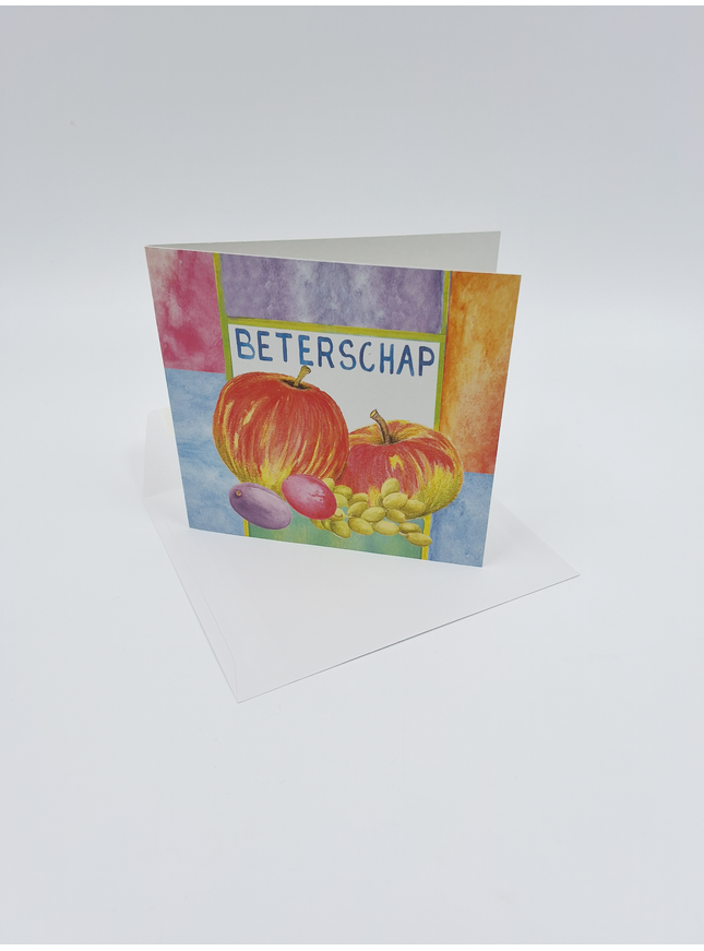 Vierkante wenskaart appels, "Beterschap" (F04029)