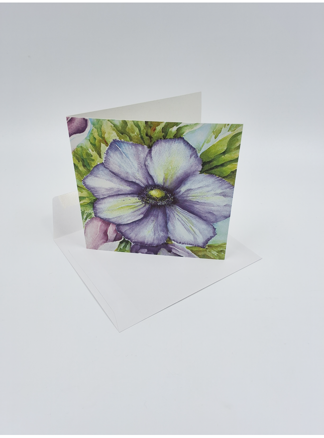 Vierkante wenskaart anemonen blauw (F04031)