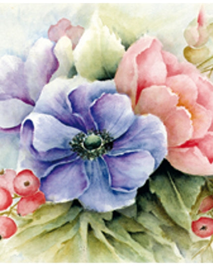 Square greeting card anemones blue/pink (F04032)
