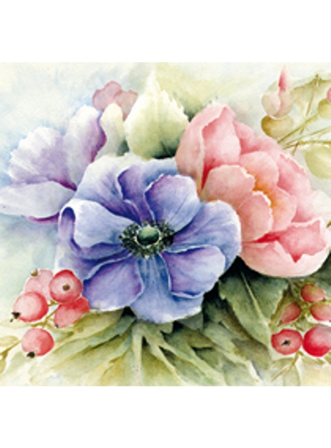 Vierkante wenskaart anemonen blauw/roze (F04032)