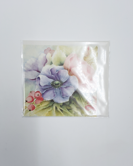 Square greeting card anemones blue/pink (F04032)