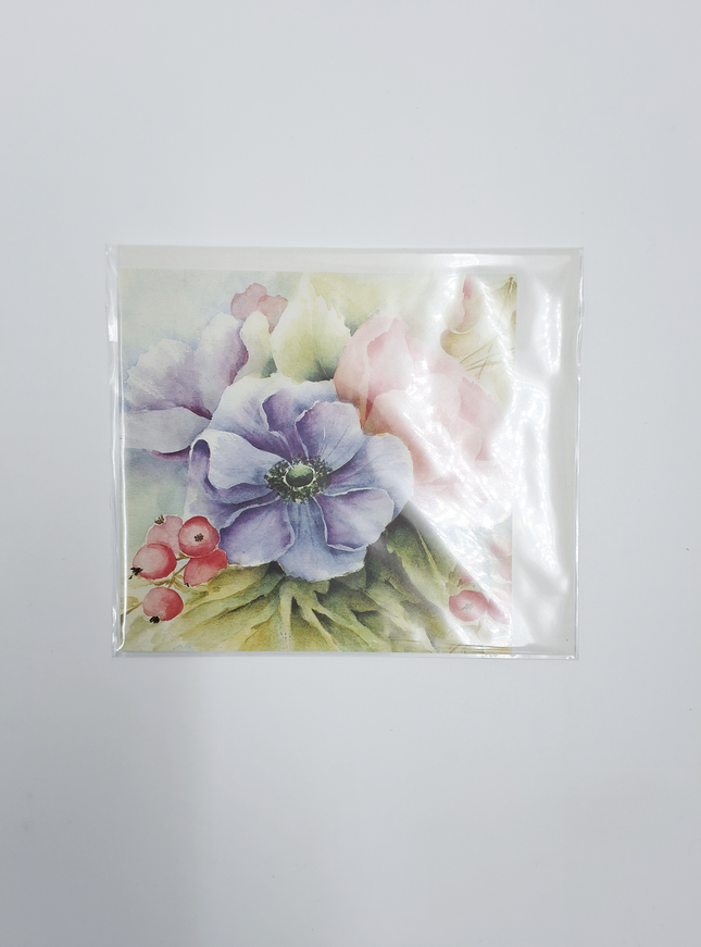 Vierkante wenskaart anemonen blauw/roze (F04032)