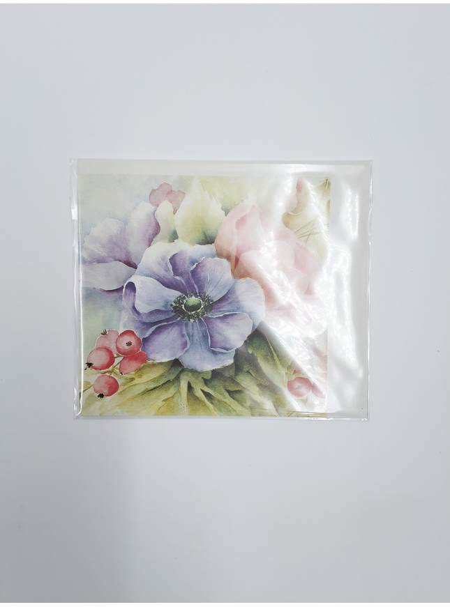 Vierkante wenskaart anemonen blauw/roze (F04032)