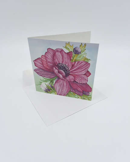 Vierkante wenskaart anemonen paars (F04033)