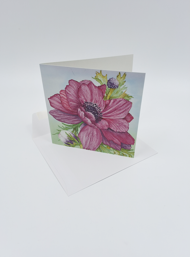 Vierkante wenskaart anemonen paars (F04033)