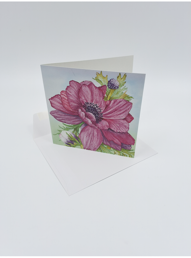 Vierkante wenskaart anemonen paars (F04033)