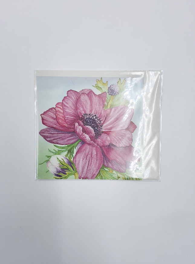 Vierkante wenskaart anemonen paars (F04033)