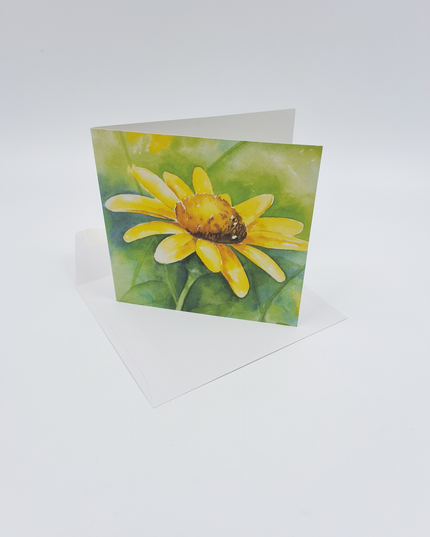 Vierkante wenskaart gele bloem (F04036)
