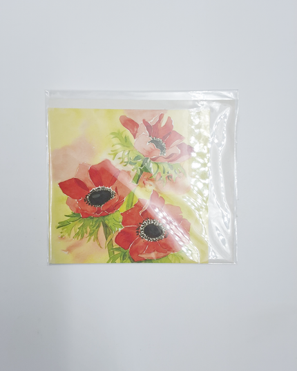 Vierkante wenskaart rode anemonen (F04038)
