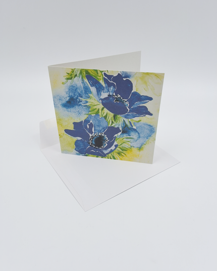 Vierkante wenskaart blauwe anemonen (F04039)