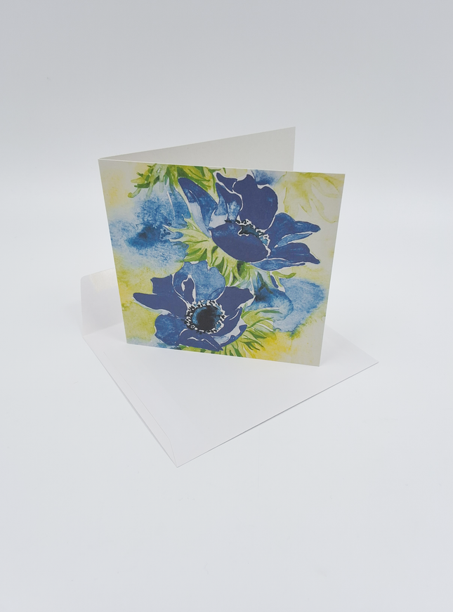 Carte de vœux carrée anémones bleues