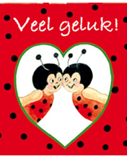 Vierkante wenskaart lieveheersbeestjes, "Veel geluk" (F04041)