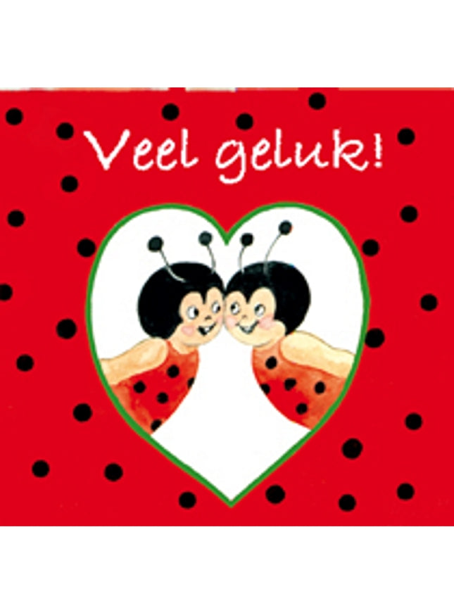 Vierkante wenskaart lieveheersbeestjes, "Veel geluk" (F04041)