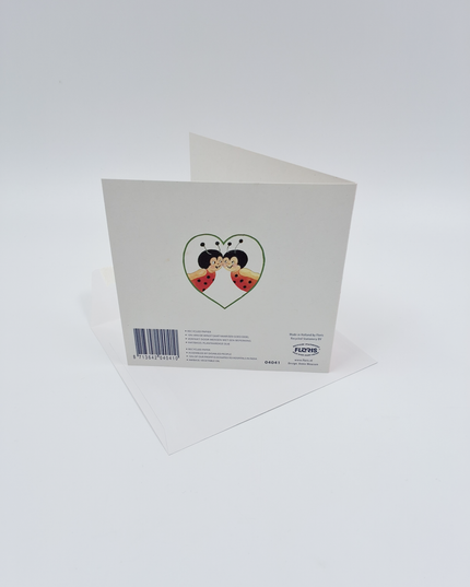 Vierkante wenskaart lieveheersbeestjes, "Veel geluk" (F04041)