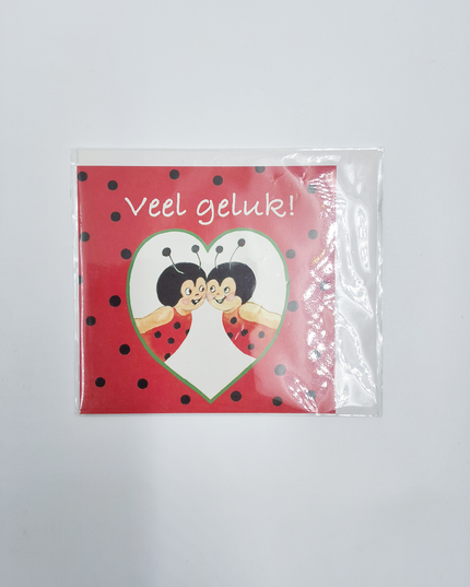 Vierkante wenskaart lieveheersbeestjes, "Veel geluk" (F04041)